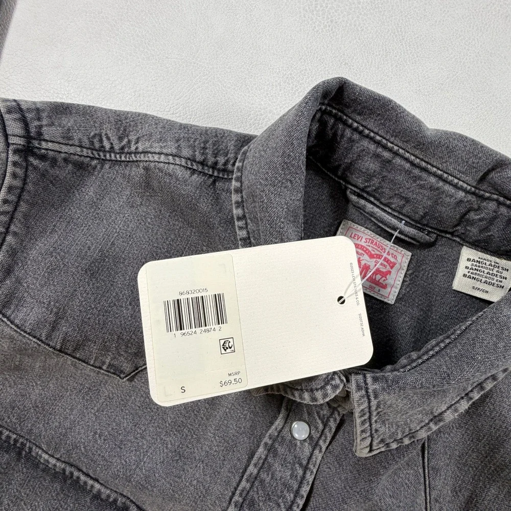 Levis Shirt Mens Small Gray Denim Western Snap Front Long Sleeve Standard Fit